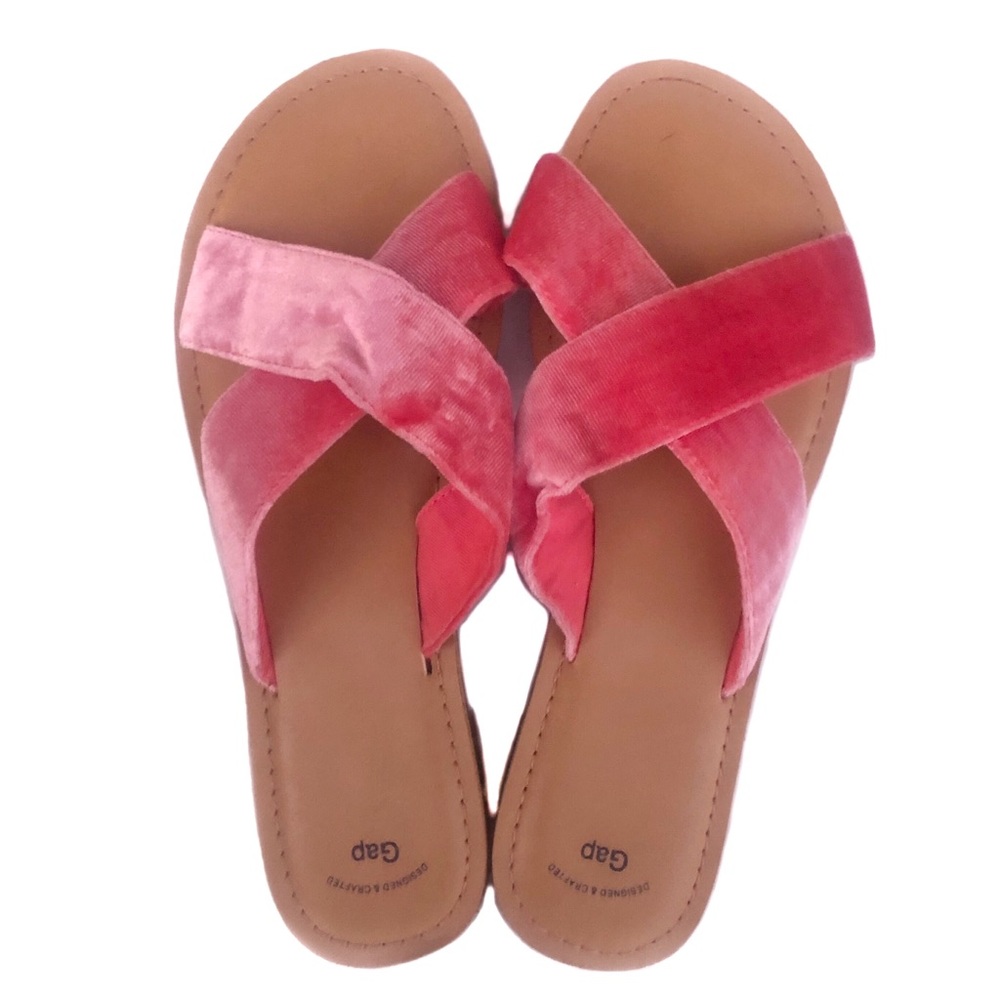 GAP Sandals Velvet Fabric Cris Cross Open Toe Summer Flat Casual Shoes EUC 8